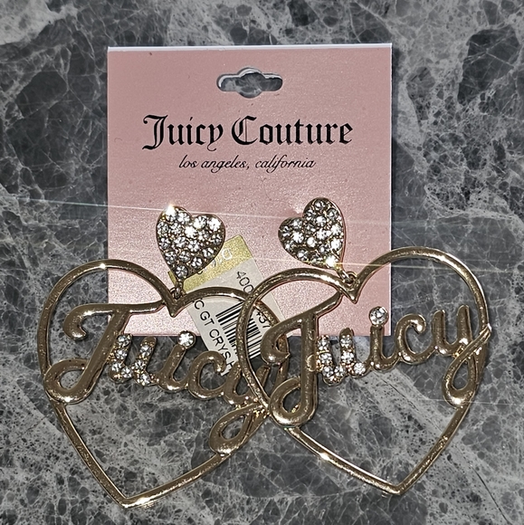 Juicy Couture Heart Rhinestones And Heart Hoop Earrings Rhinestones - Picture 2 of 3